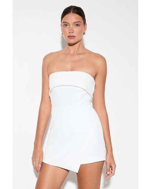 MissPap White Bandeau Fold Over Button Skort Playsuit