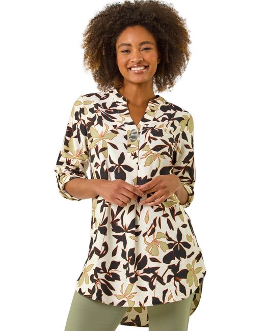 Roman White Floral Buttoned V-Neck Top