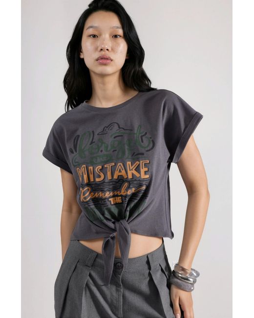 Hiccup Gray Printed Crop T-Shirt