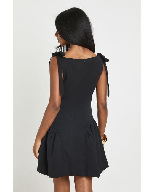 Boohoo Black Tailored Tie Shoulder Skater Dress
