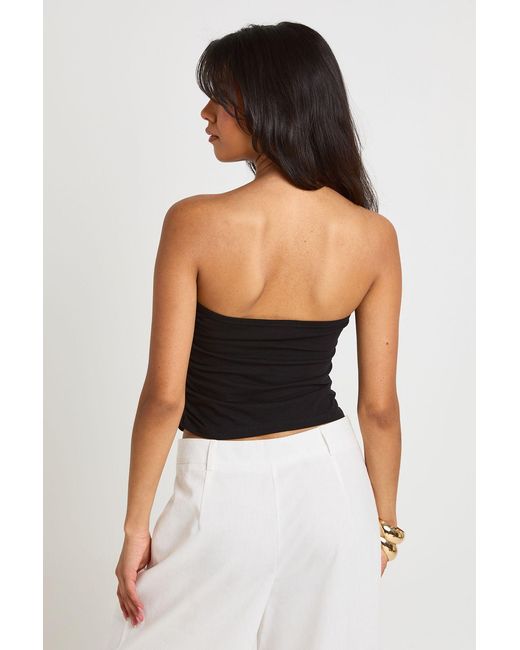 Boohoo Black Pearlised Button Bandeau Top