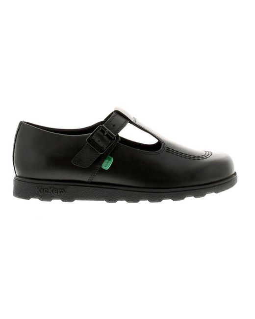 Kickers Black Shoes Work School Fragma T Buckle Leather Leather (Archived)