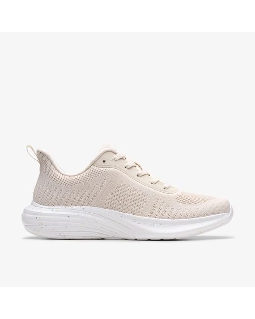 Clarks White Izza Knit Cream Trainers