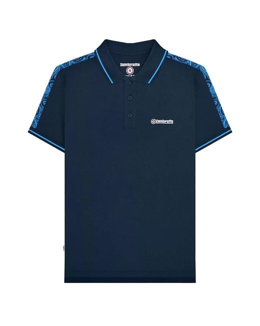 Lambretta Blue Ss24 Paisley Taped Polo Shirt Cotton for men