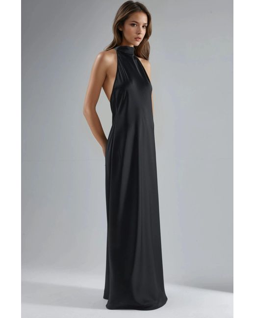 Hiccup Black Halter Neck Satin Maxi Dress