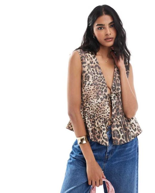 ASOS Blue Sleeveless Tie Front Top