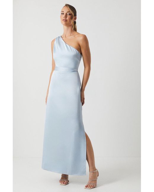 Oasis White One Shoulder Satin Maxi Bridesmaid Dress