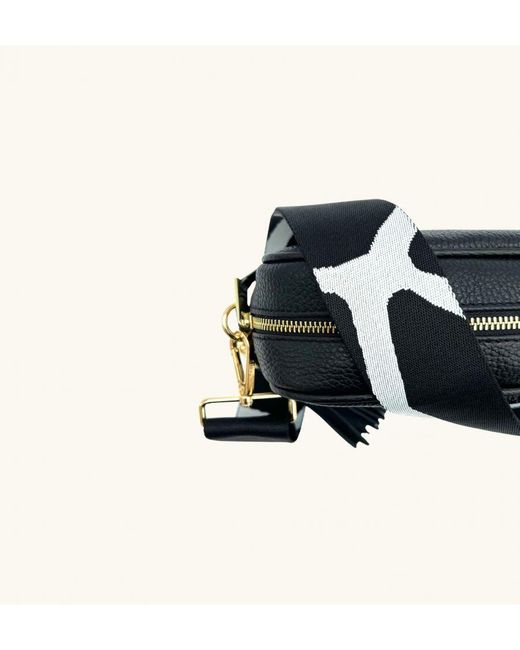 Apatchy London Black Leather Crossbody Bag With & White Giraffe Strap