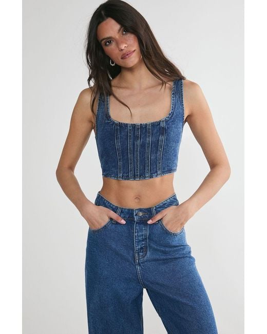 Nasty Gal Blue Lace Back Detail Denim Corset Top