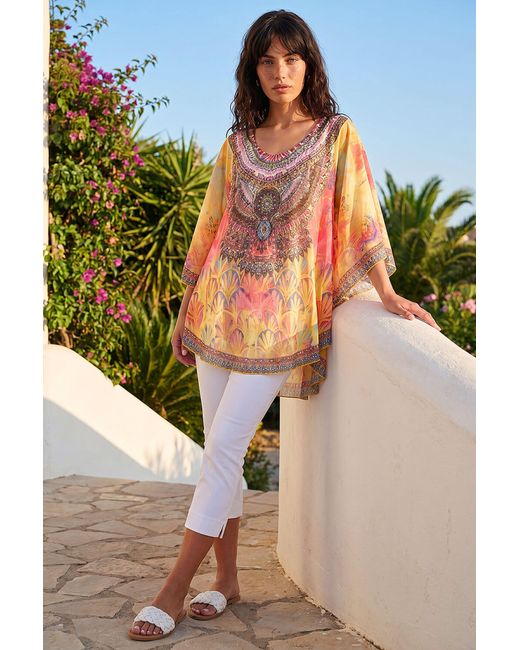 Roman Yellow Abstract Embellished Overlay Top