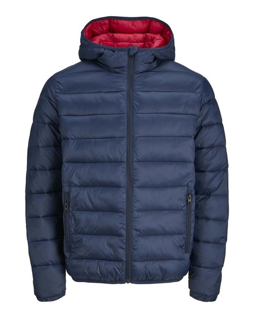 Jack & Jones Blue Puffer Jacket Warm Full Zip for men