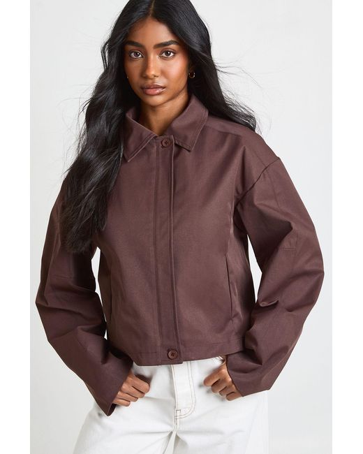 Boohoo Brown Boxy Short Trench Jacket