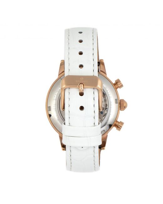 Empress Metallic Beatrice Automatic Skeleton Dial Leather-Band Watch W/Day/Date