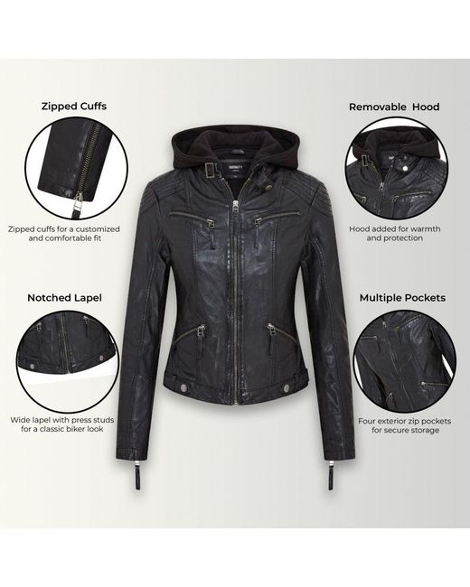 Infinity Leather Black Hooded Classic Biker Jacket