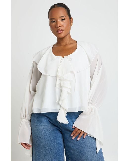 Boohoo White Plus Chiffon Ruffle Blouse