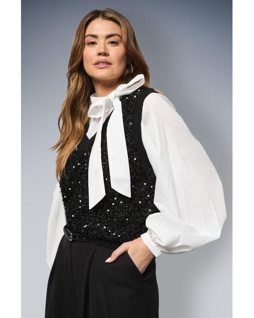 Wallis Black Sequin Covered Knitted Tank