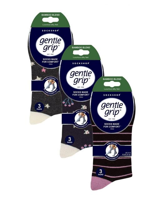 Gentle Grip Black 9 Pack Bamboo Socks Ladies