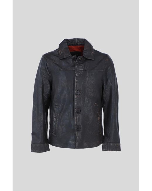 Ashwood Leather Blue 'Class' Real Regular Fit Coat With Button Closure for men