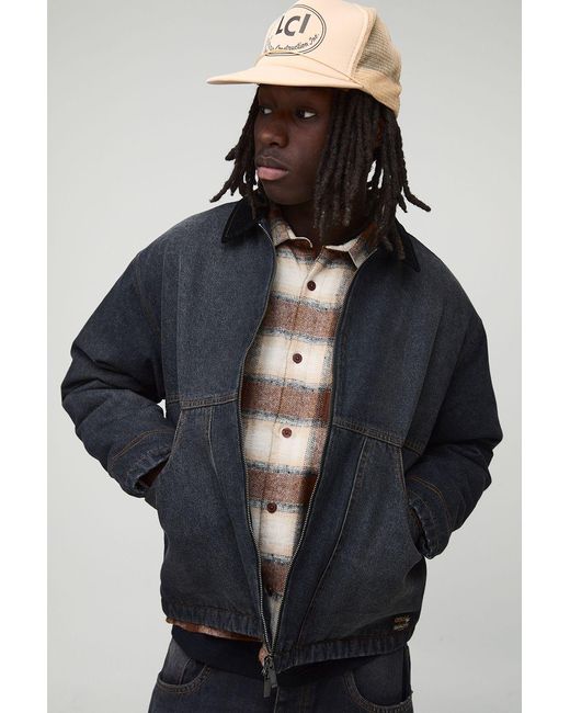 BoohooMAN Black Oversized Boxy Washed Panelled Jean Jacket for men