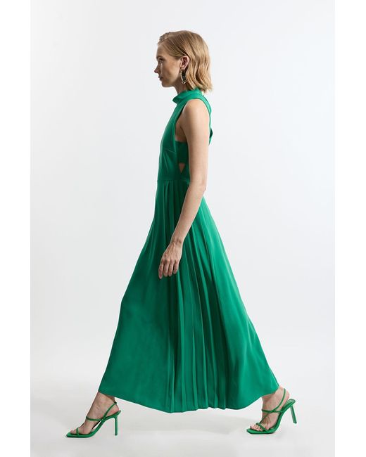 Karen Millen Green Soft Tailored Pleated Panel Midaxi Dress