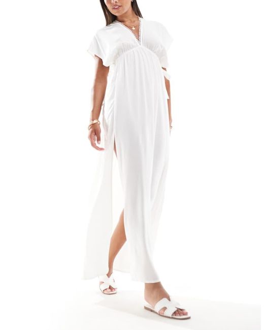 ASOS Faye Flutter Sleeve Maxi Beach Dress With Channelled Tie