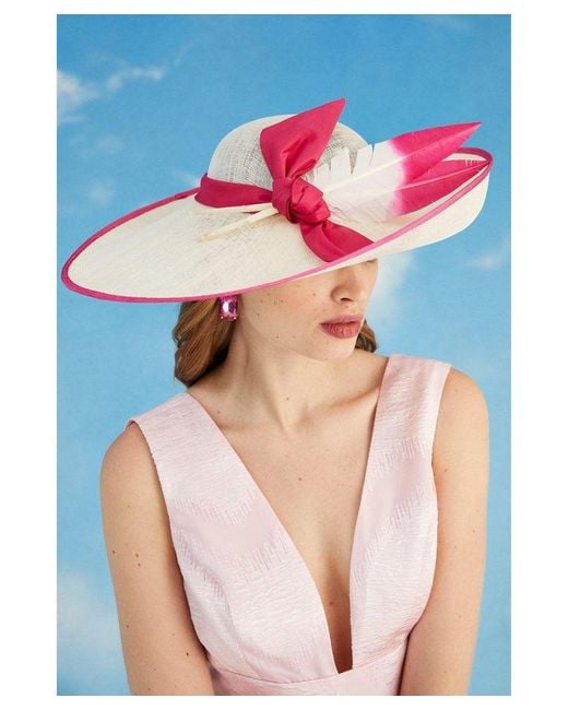 Coast Blue Lisa Tan Ombre Feather And Bow Detail Wide Brim Hat