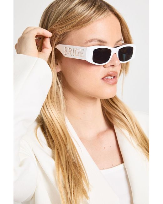 Boohoo Brown 'Bride' Rectangle Sunglasses