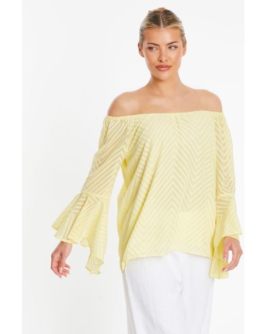 Quiz Yellow Lemon Textured Chiffon Bardot Top
