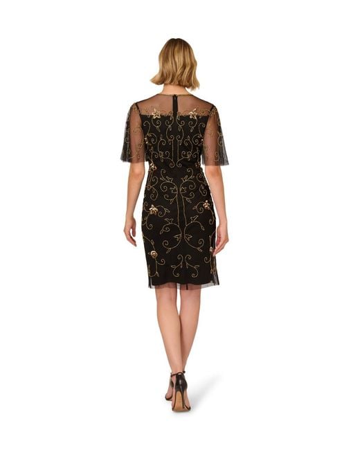 Adrianna Papell Black Studio Beaded Illusion Neck Dress