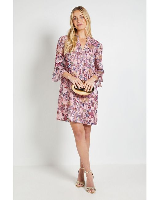 Wallis Red Petite Paisley Burn Out Ruffle Shift Dress