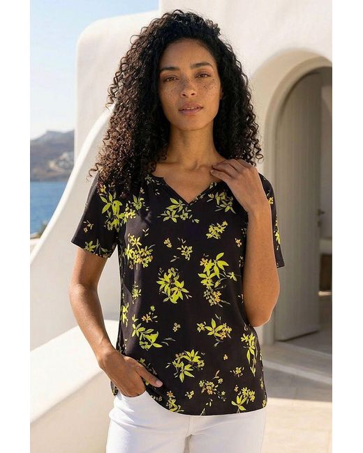 Roman Green Floral Print Gathered Stretch Top