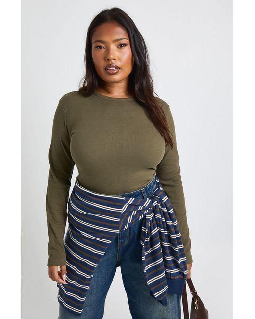 Boohoo Blue Plus Basic Rib Long Sleeve Fitted Longline Top