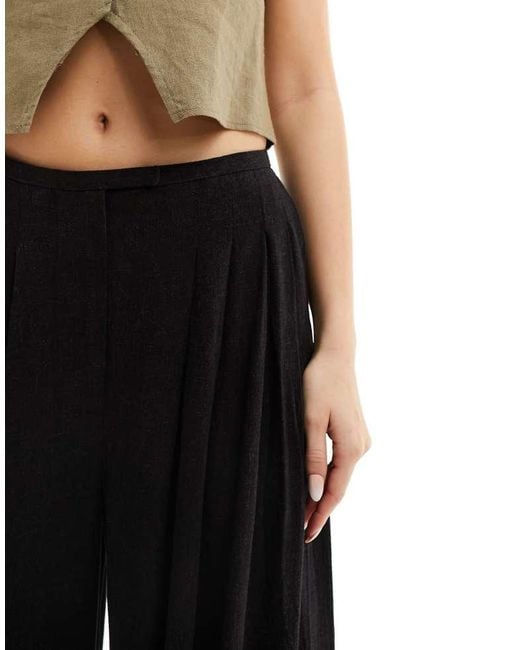 ASOS Black Pleated Palazzo Wide Leg Trouser With Linen