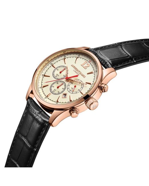 Anthony James White Hand Assembled Classic Chronograph Rose Leather for men