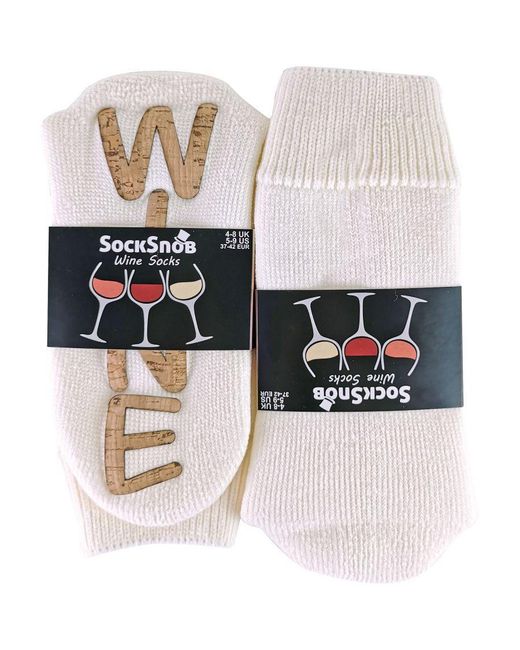 Sock Snob White Ladies Thick Thermal Fleece Lined Novelty Wine Soft Slipper Socks