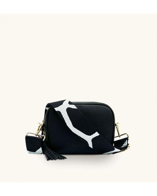 Apatchy London Black Leather Crossbody Bag With & White Giraffe Strap
