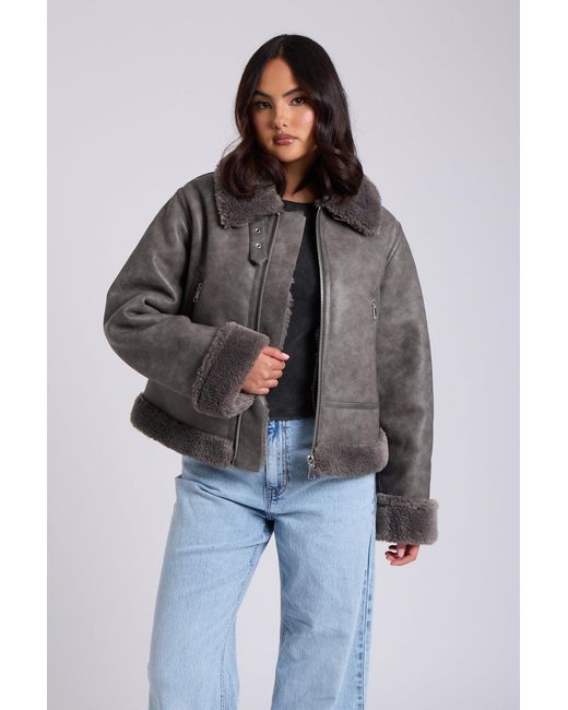 Urban Bliss Brown Cropped Bonded Aviator Jacket