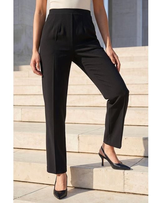 Roman Black Petite Straight Leg Ponte Stretch Trouser