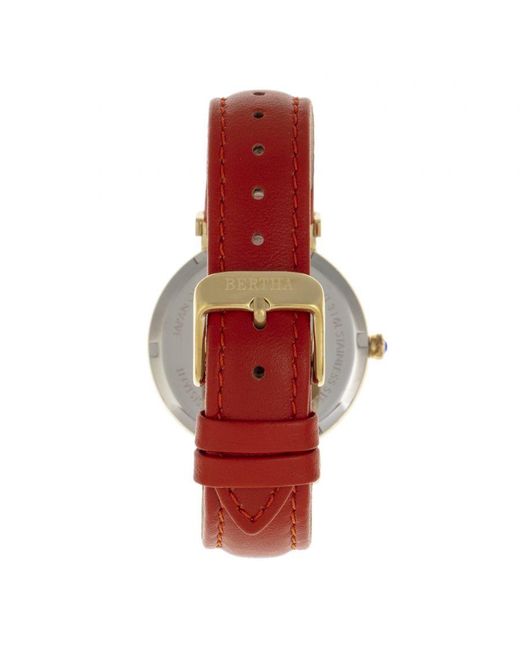 Bertha Metallic Emily Mother-Of-Pearl Leather-Band Watch