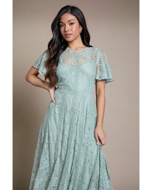 Oasis Green Petite Angel Sleeve Lace Bridesmaid Dress
