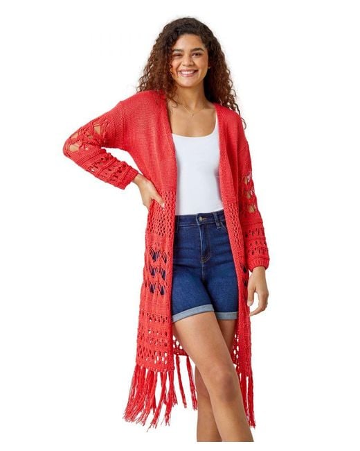 Crochet fringe cardigan clearance