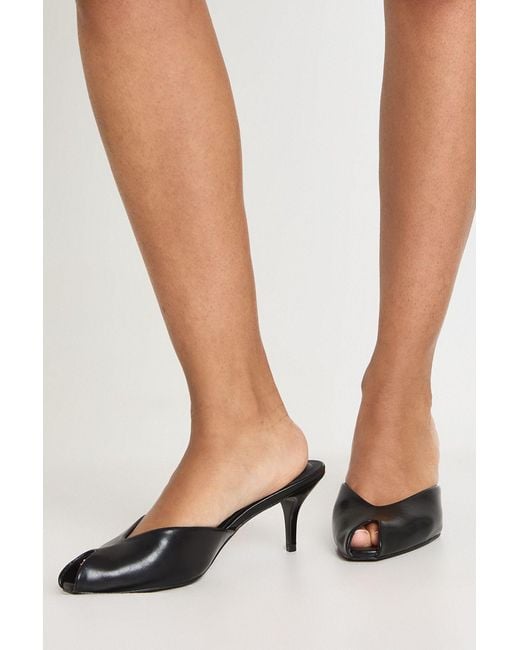 Boohoo Black Peep Toe Heeled Mules