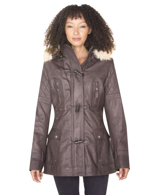Infinity Leather Purple Quilted Parka Jacket-Brussels