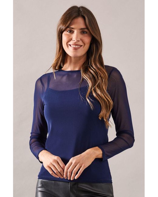 Wallis Blue Plain Mesh Top With Cami