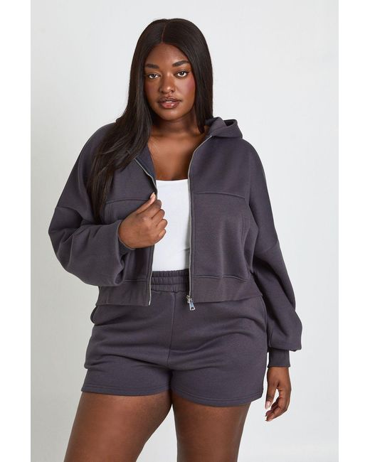 Boohoo Gray Plus Balloon Sleeve Zip Up Hoodie