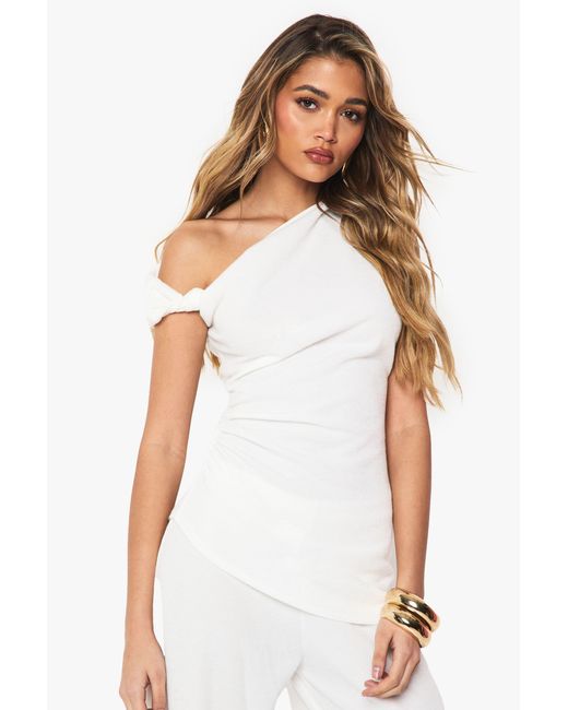 Boohoo White Textured Off Shoulder Ruched Top
