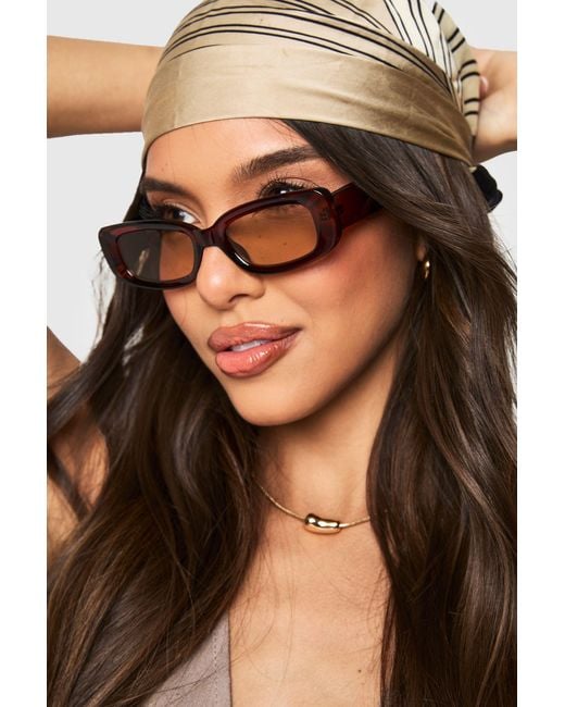 Boohoo Brown Thin Rectangle Sunglasses