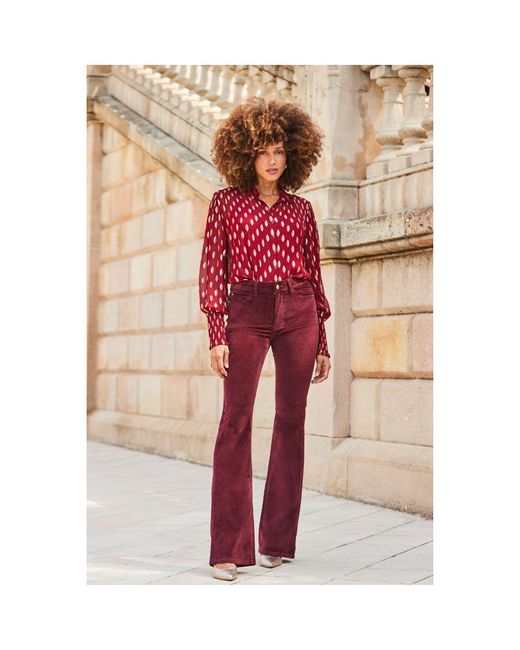 Sosandar Red Metallic Spot Print Blouson Sleeve Shirt