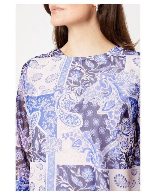 Wallis Blue Printed Chiffon Frill Cuff Top