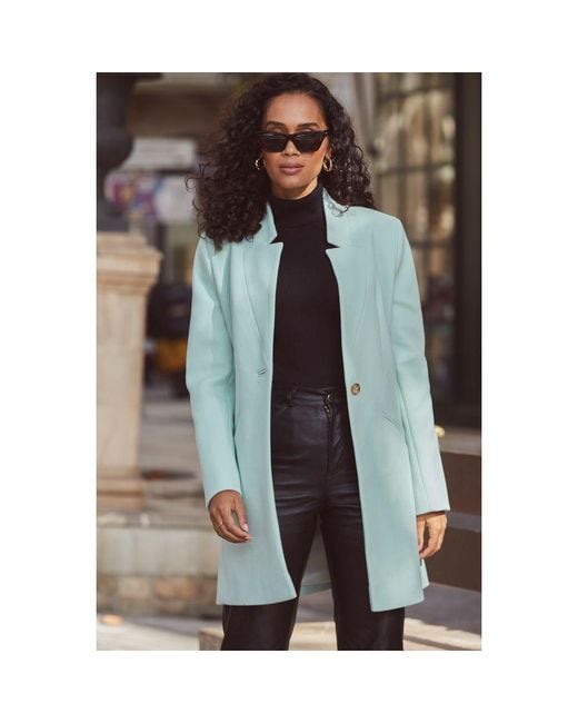 Sosandar Green Sage Faux Wool Notch Neck Coat